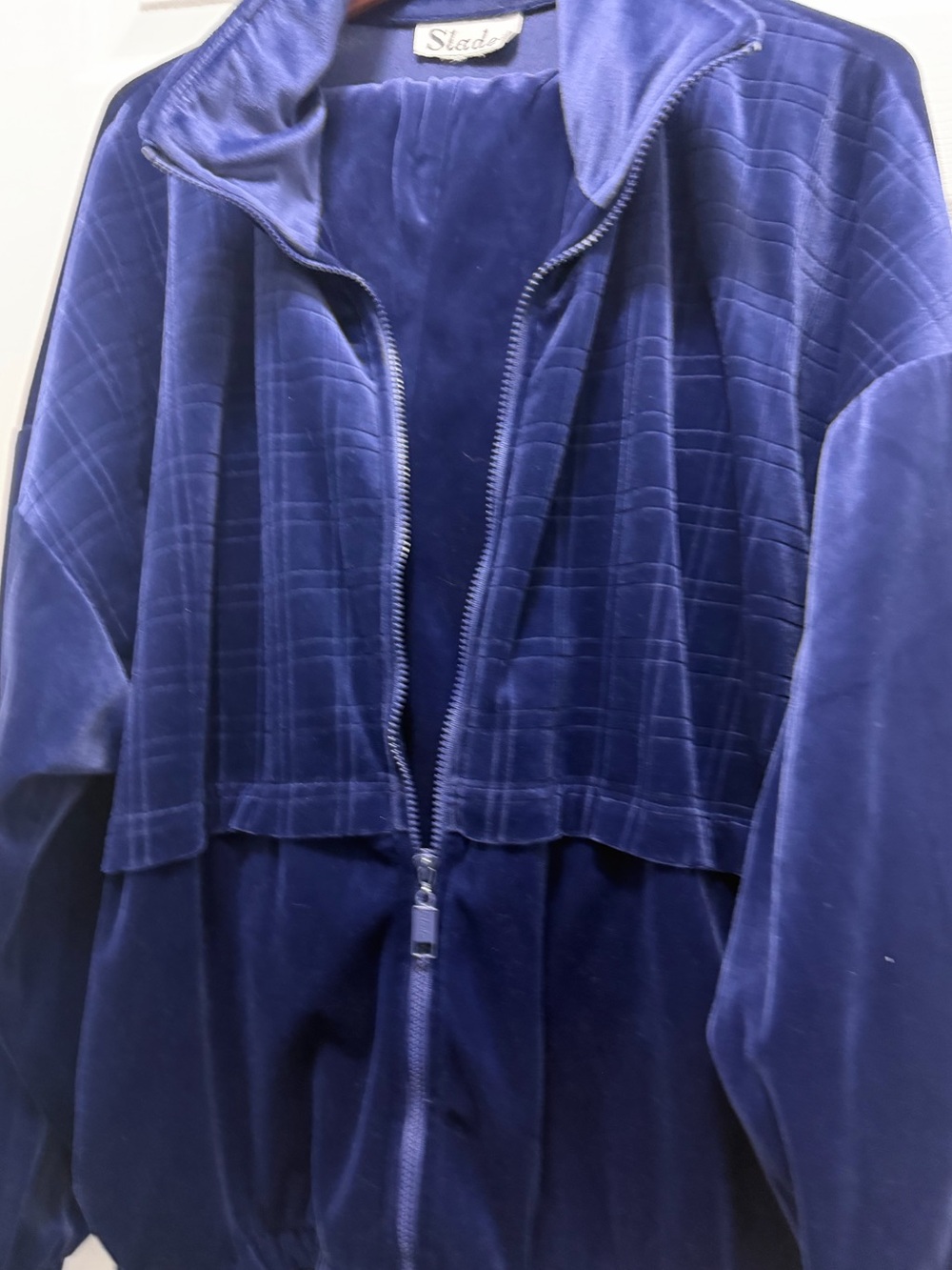 Slade Women's Velvet Zip-Front Tracksuit Jacket & Pants- Deep Blue